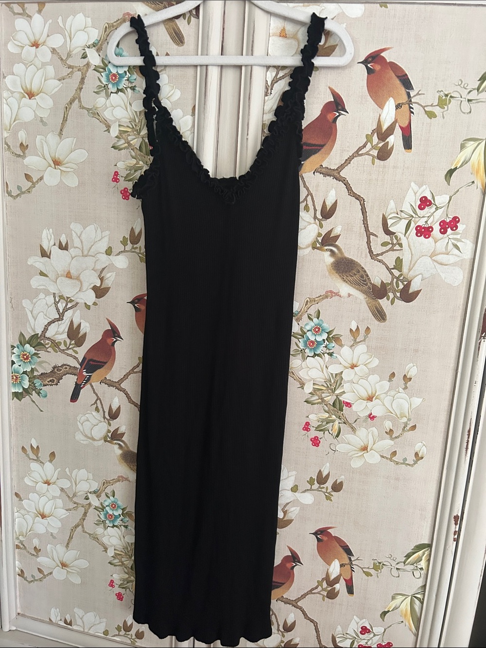 Wilfred Black Ruffle-Trim ribbed dress